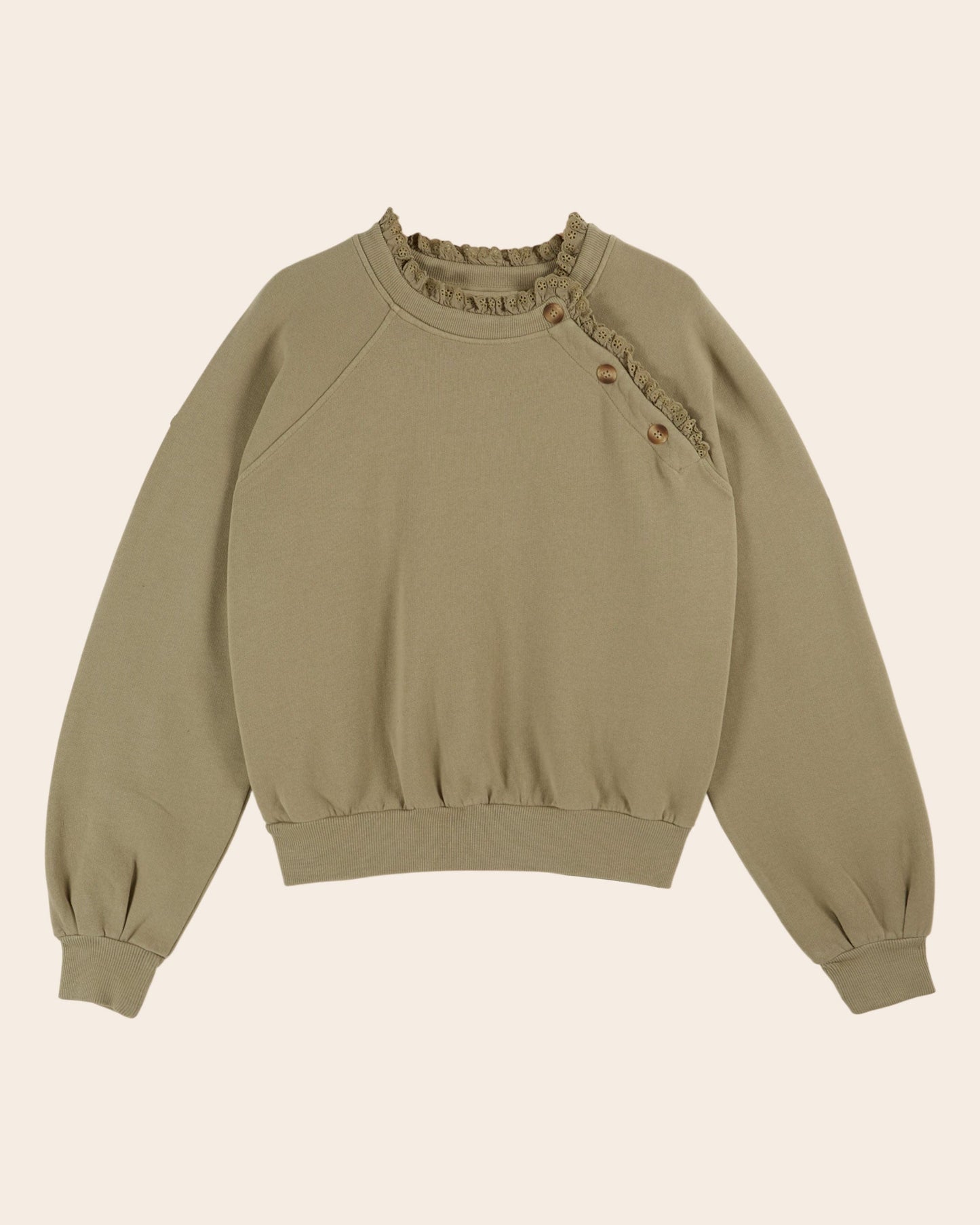 Sweat - Broderie anglaise coton bio kaki
