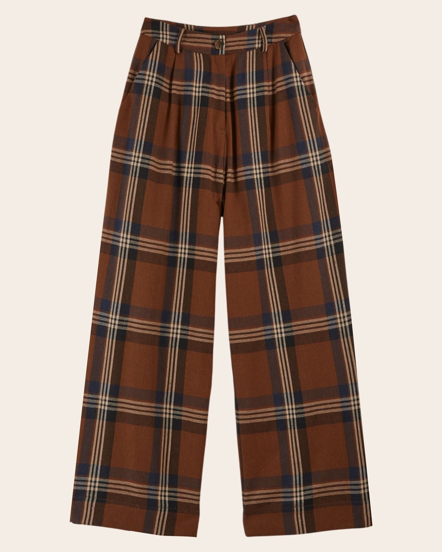 Pantalon - Large à carreaux marron