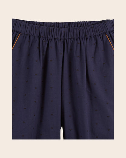 Pyjama femme - Coeurs brodés navy