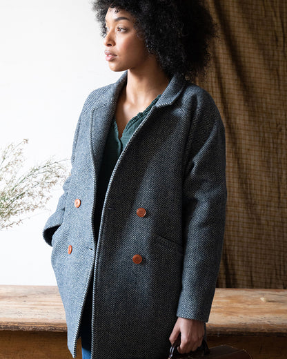 Manteau en laine à chevrons marine