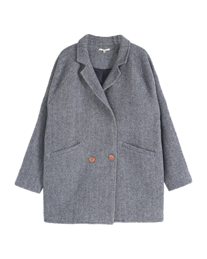 Manteau en laine à chevrons marine