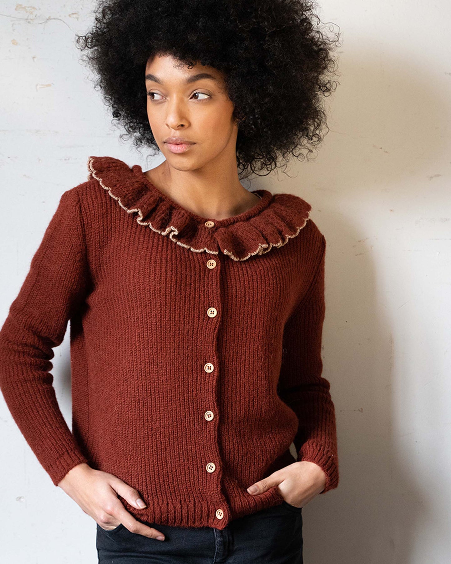 Cardigan collerette rouille lurex femme