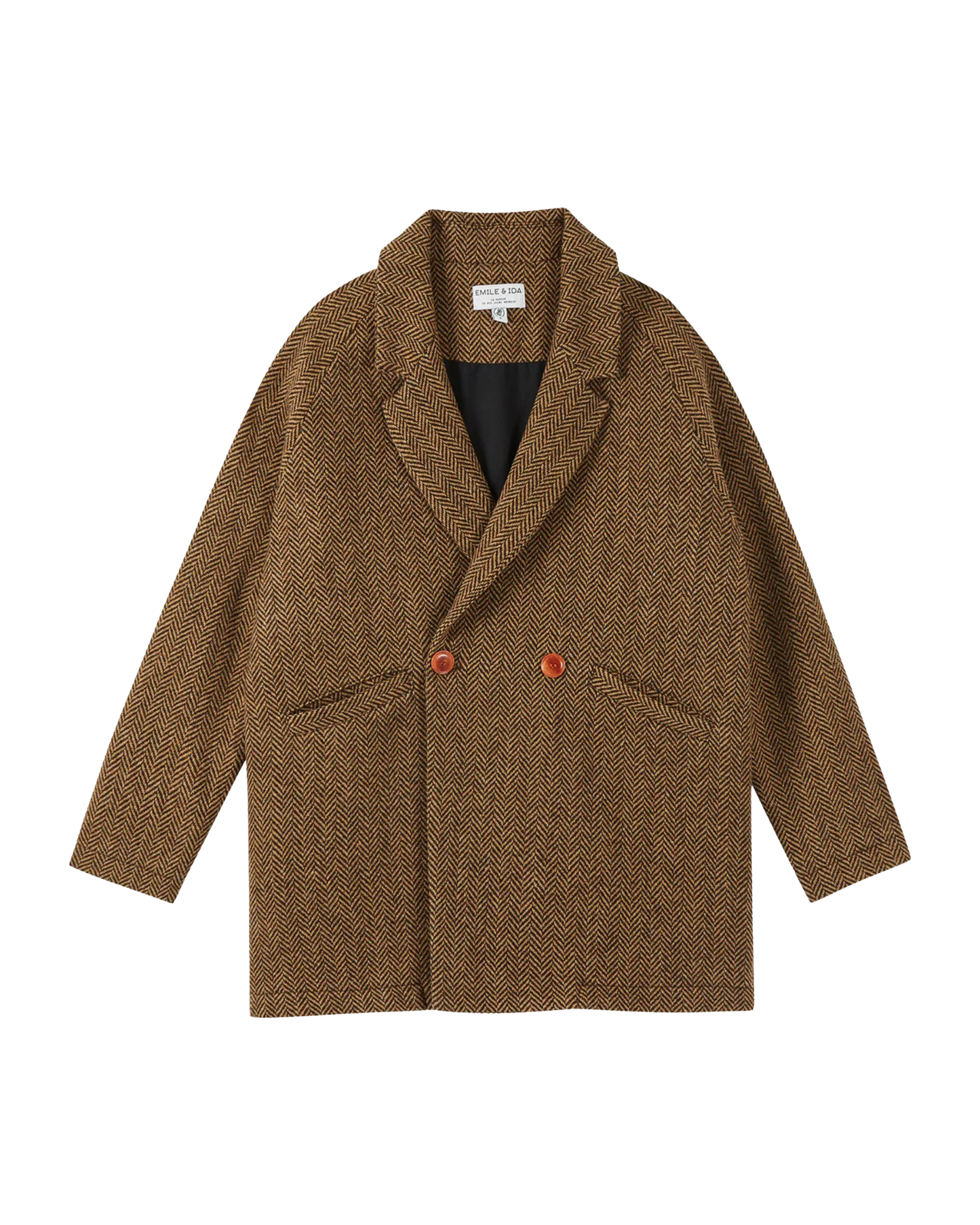 Manteau trois quart laine chevron beige