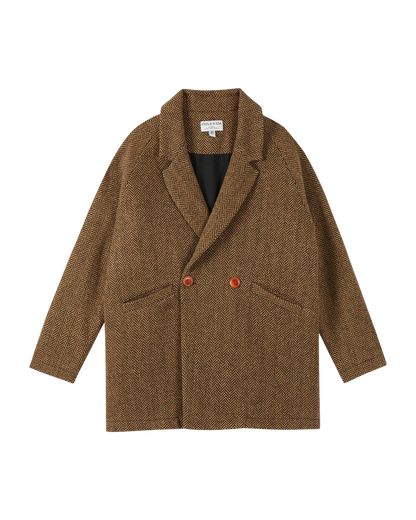 Manteau trois quart laine chevron beige