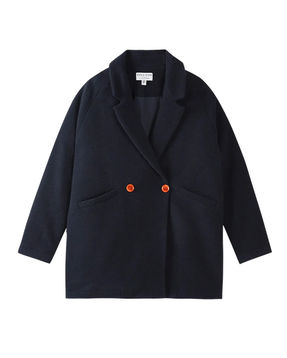 Manteau trois quart laine marine