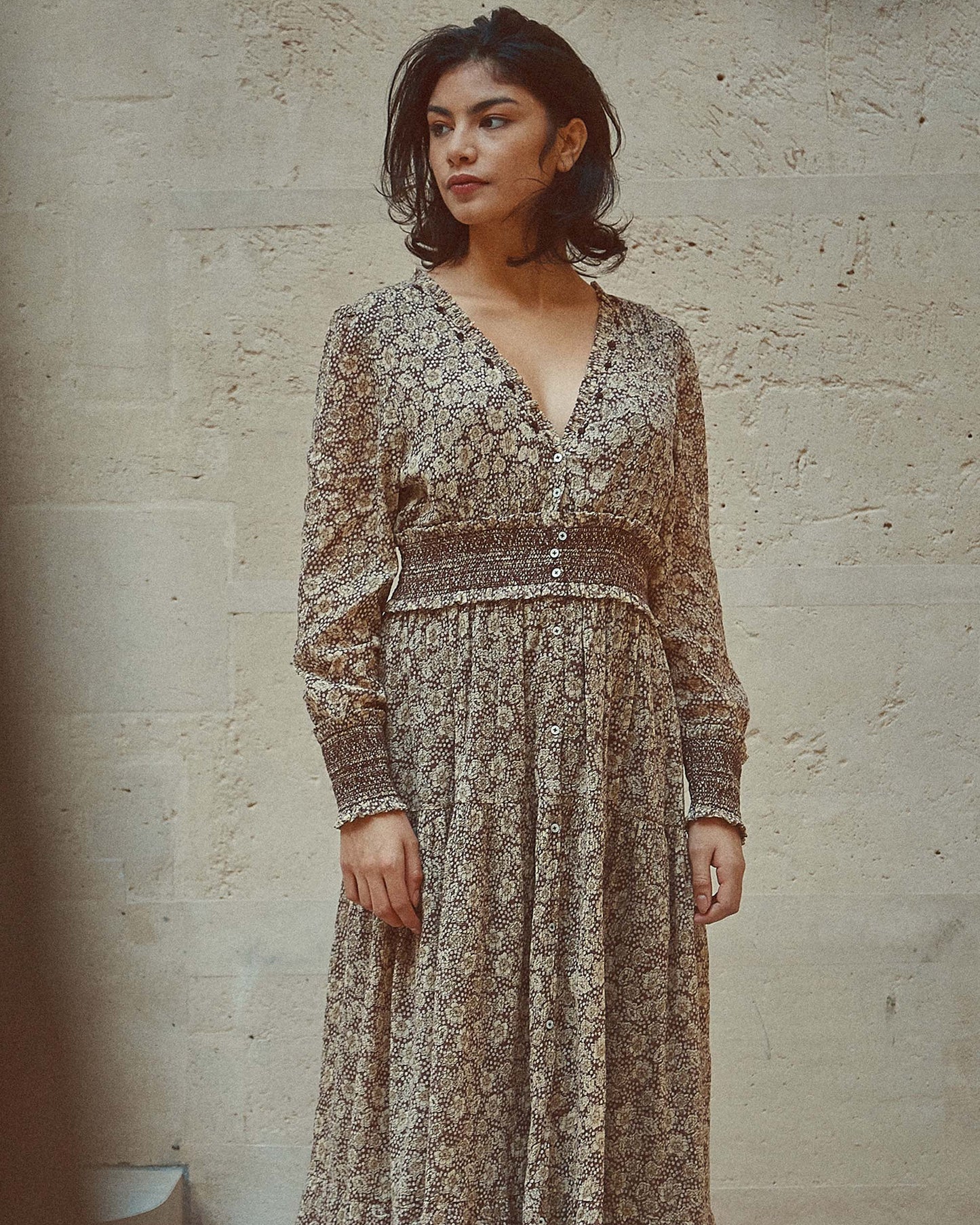 Robe longue coton floral seventies