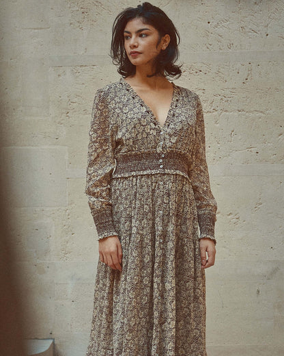 Robe longue coton floral seventies