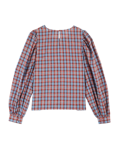 Blouse khadi écossais rouge et bleu