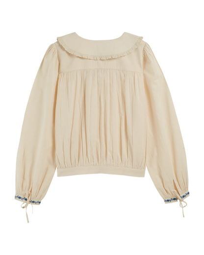 Blouse vintage col à fleurs écru