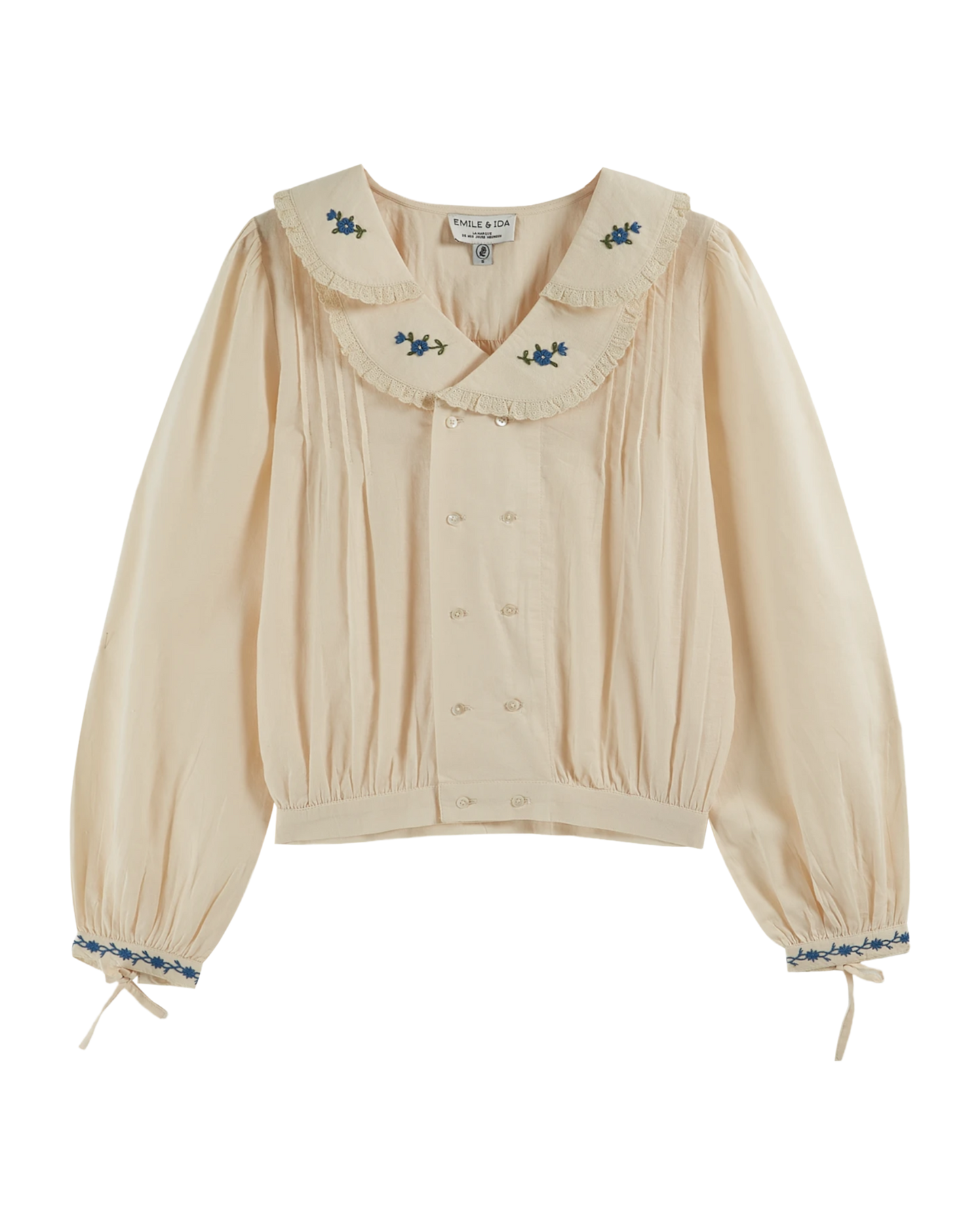 Blouse vintage col à fleurs écru