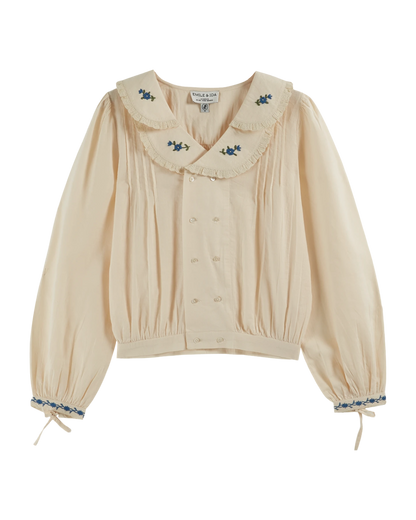 Blouse vintage col à fleurs écru