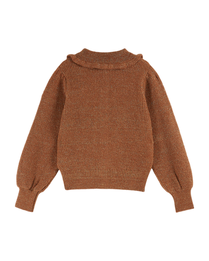 Cardigan col volanté femme chocolat lurex