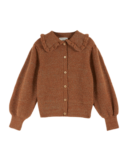Cardigan col volanté femme chocolat lurex