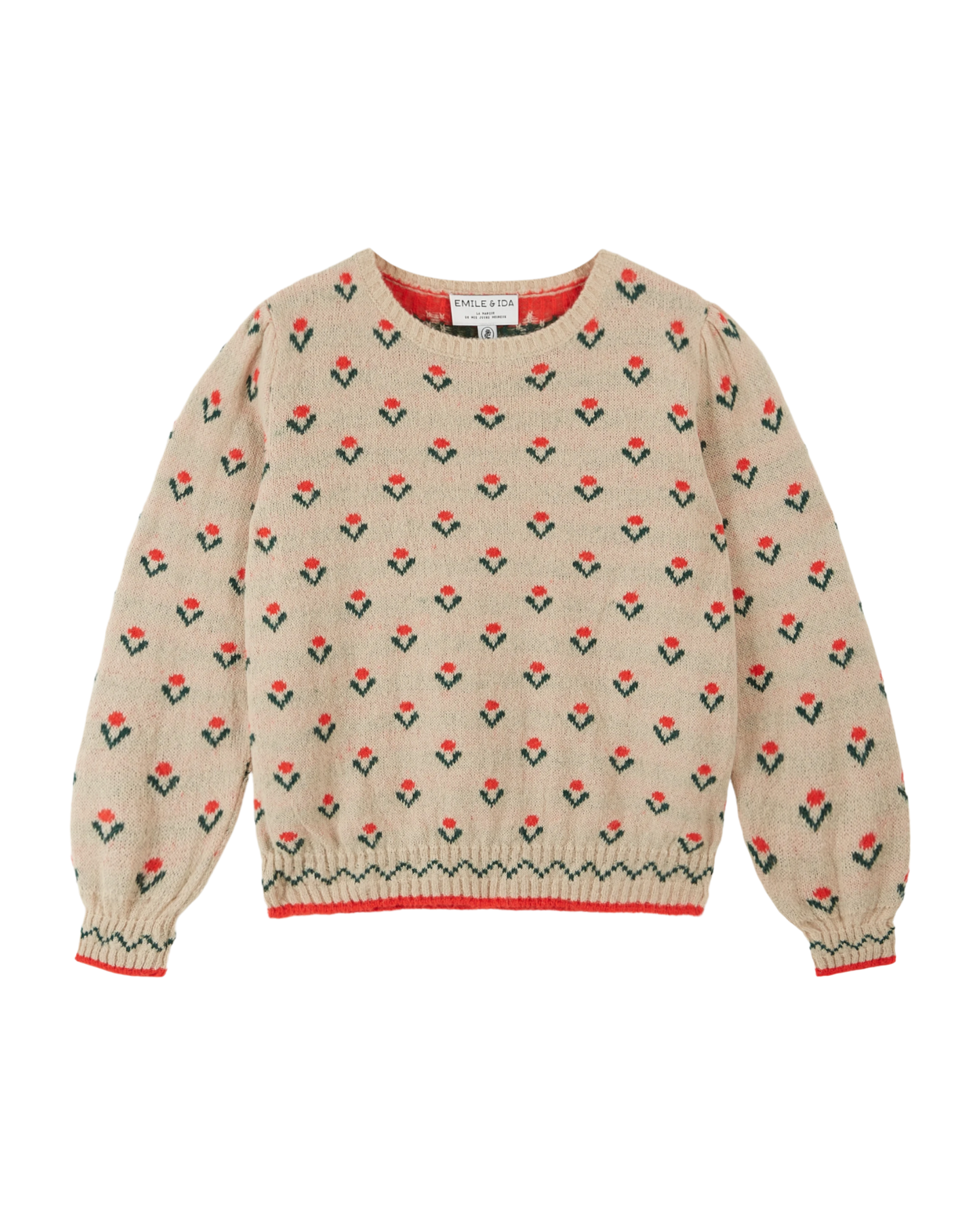 Pull jacquard laine alpaga écru