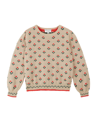 Pull jacquard laine alpaga écru