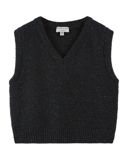 Pull sans manches en laine bleu minuit