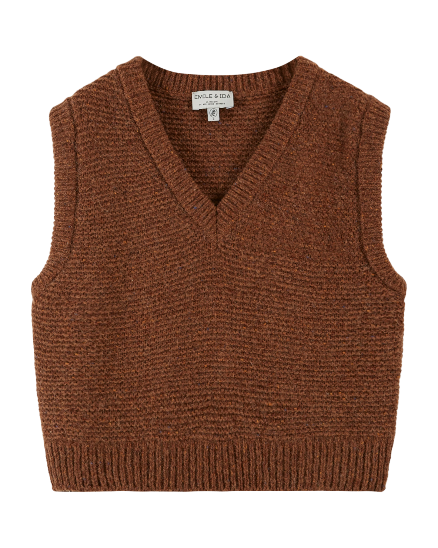 Pull sans manches en laine marron