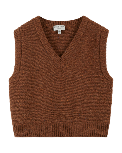 Pull sans manches en laine marron