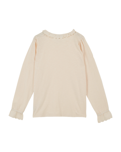 T-shirt col volanté coton bio crème