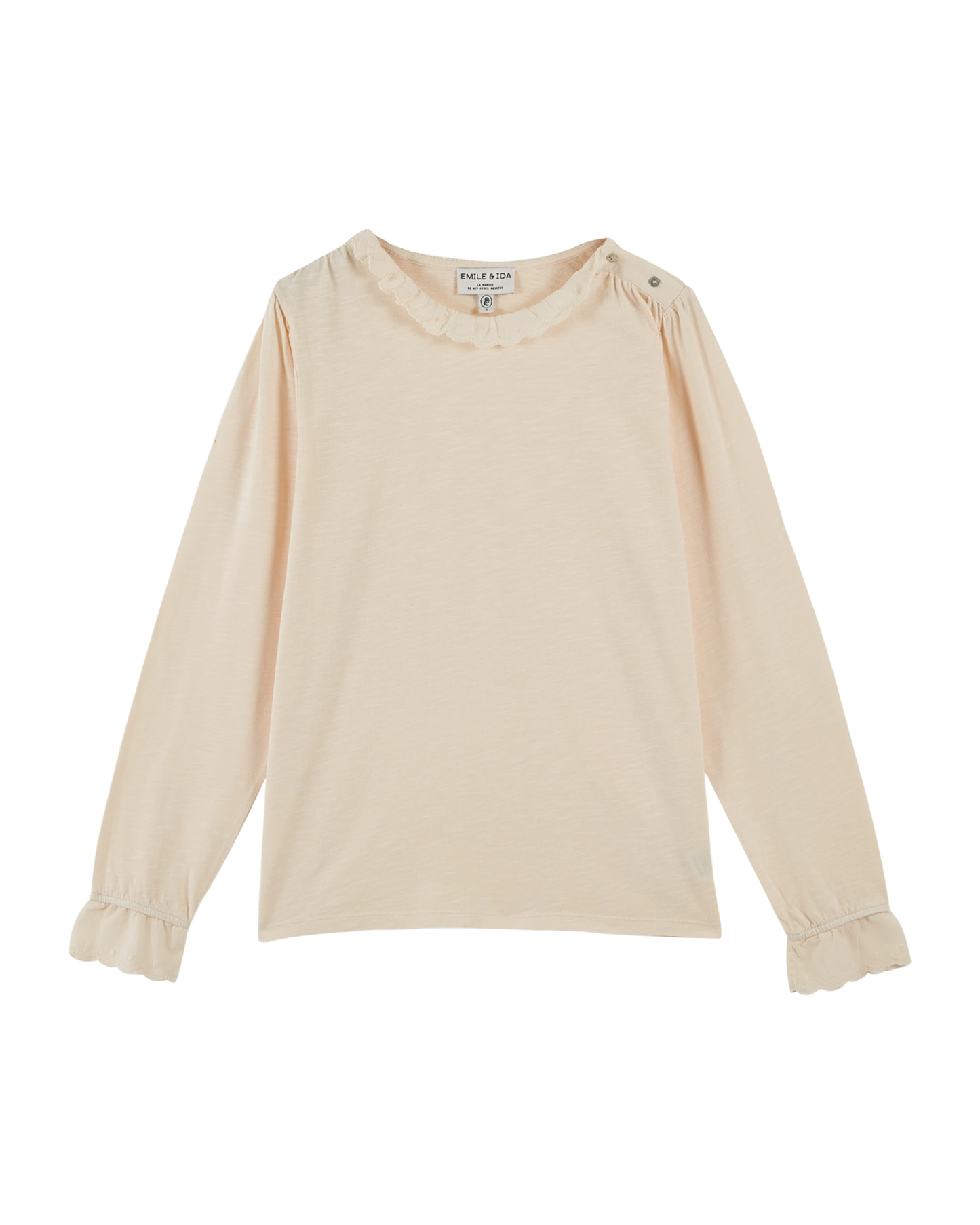 T-shirt col volanté coton bio crème