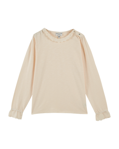 T-shirt col volanté coton bio crème
