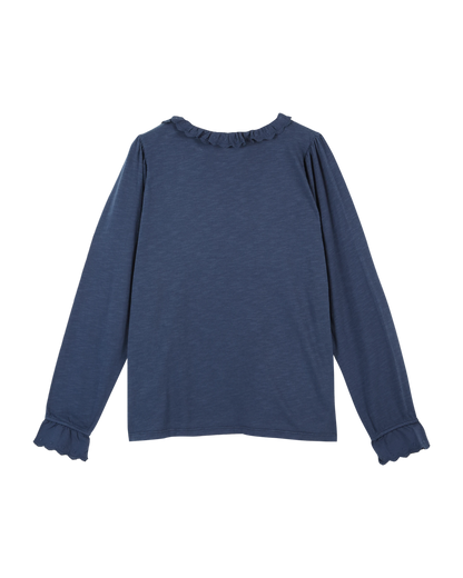 T-shirt col volanté coton bio encre