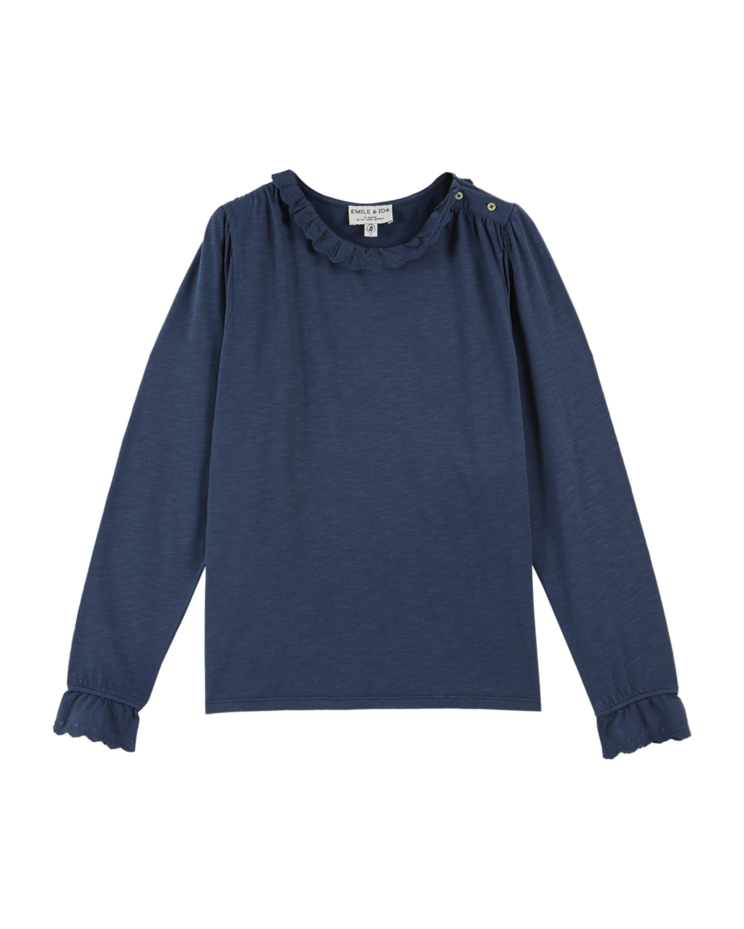 T-shirt col volanté coton bio encre