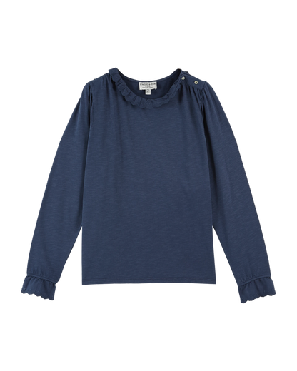 T-shirt col volanté coton bio encre