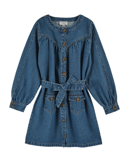 Robe en coton denim bleu