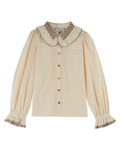 Chemise vintage col brodé crème
