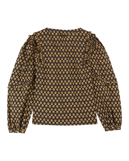 Blouse volantée noire à fleurs
