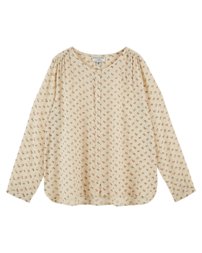 Blouse écrue à fleurs roses