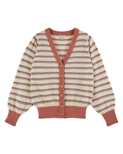 Cardigan mohair rayures écru et rose