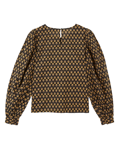 Blouse noire à fleurs beiges
