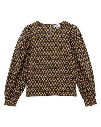Blouse noire à fleurs beiges