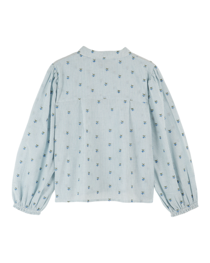 Chemise bleue rayures cerises