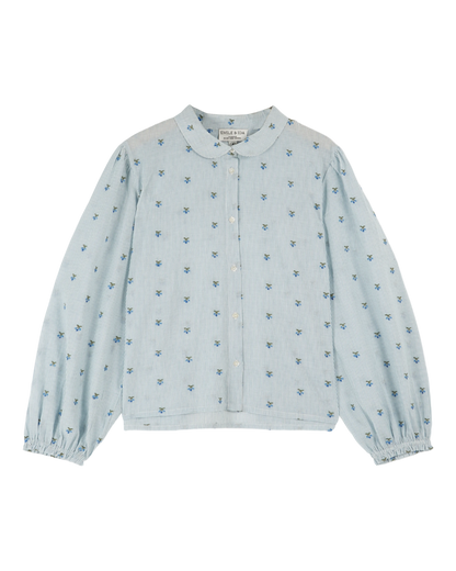 Chemise bleue rayures cerises