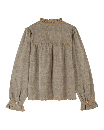 Blouse broderie brun chiné