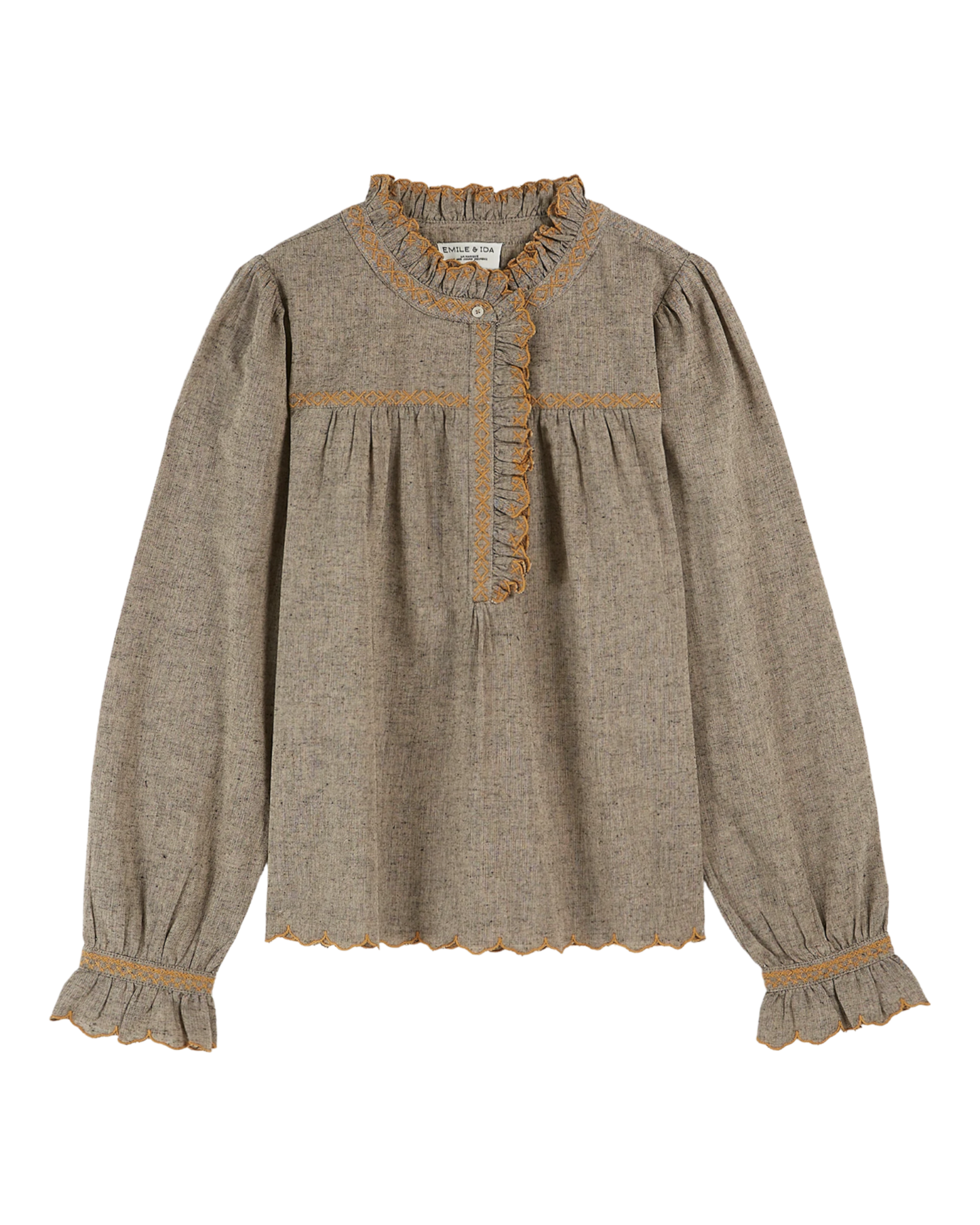 Blouse broderie brun chiné