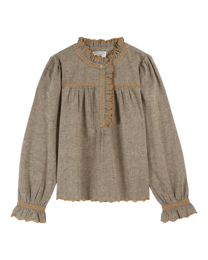 Blouse broderie brun chiné