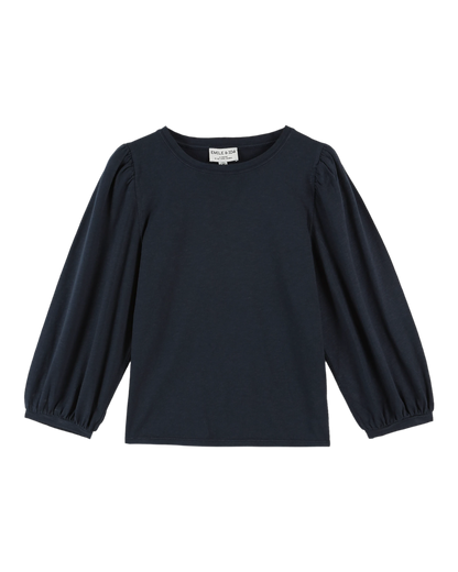 T-shirt manches ballons coton bio noir bleuté