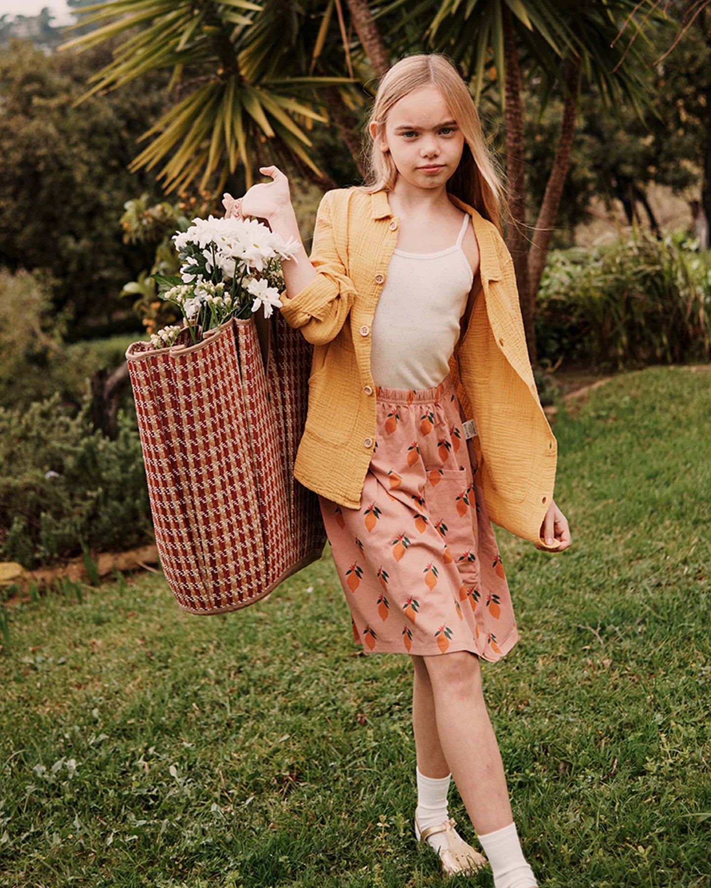 Jupe imprimée coton bio terracotta