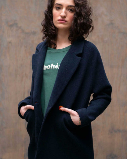 Manteau trois quart laine marine