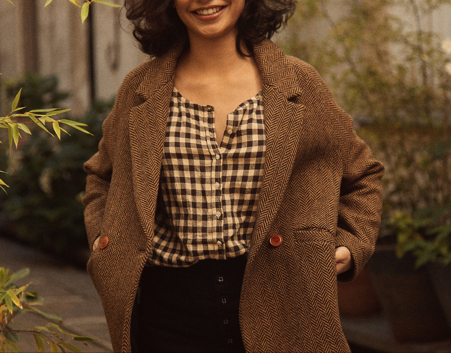 Manteau trois quart laine chevron beige