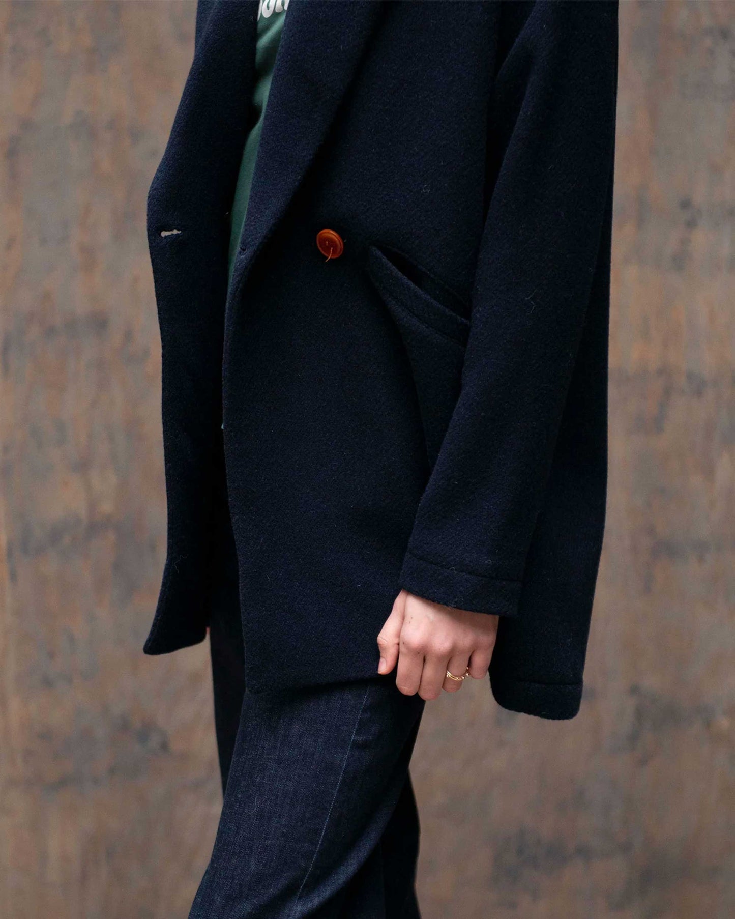 Manteau trois quart laine marine