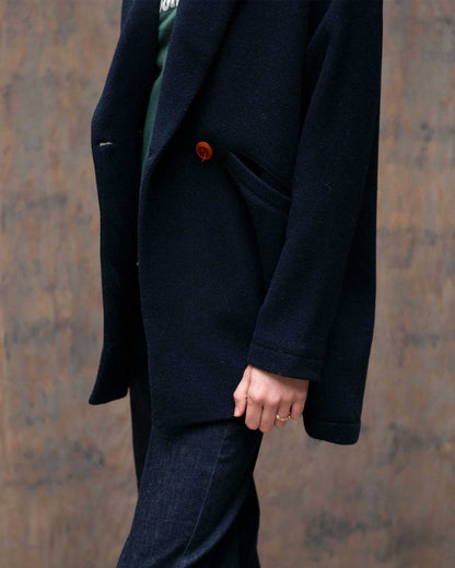 Manteau trois quart laine marine