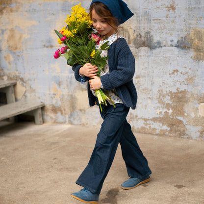Pantalon denim poches fleurs