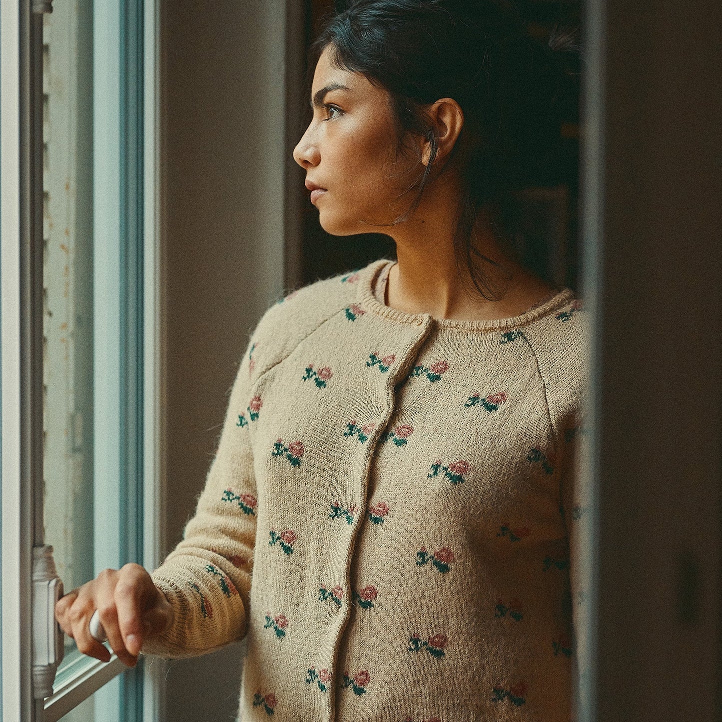 Cardigan jacquard laine d'alpaga beige