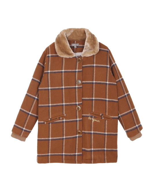 Manteau à carreaux caramel