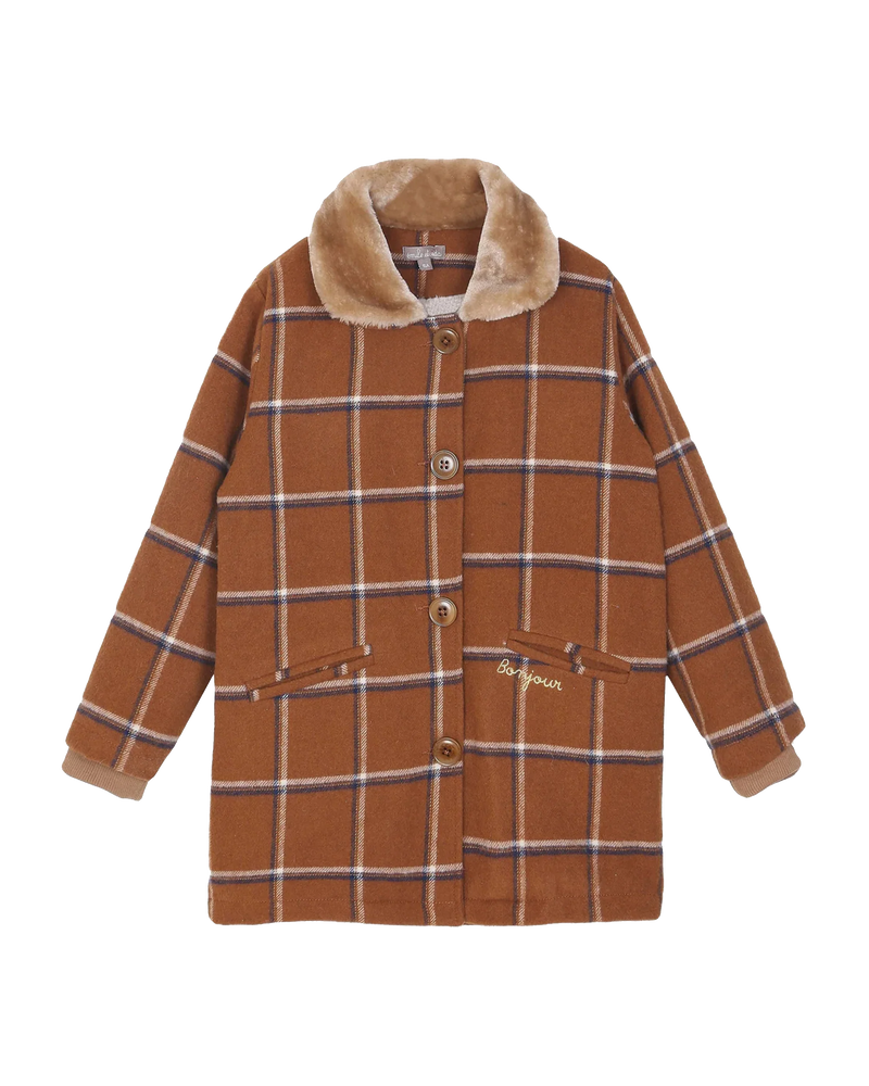 Manteau à carreaux caramel